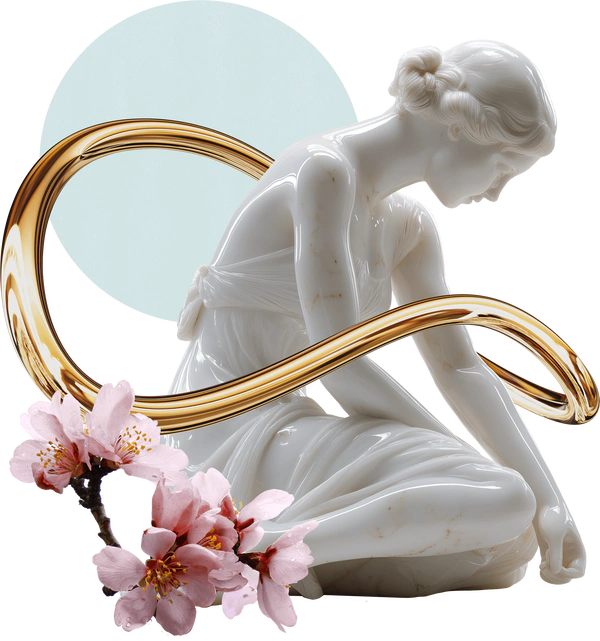 Classical statue with cherry blossoms