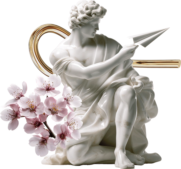 Classical statue with cherry blossoms